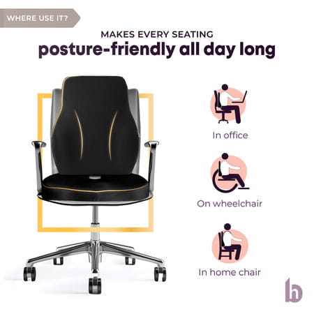 Betterhood Black Memory Foam Back Support And Coccyx Seat Cushion Combo For Chair