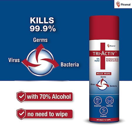 Tri-Activ 70% Alcohol Based Disinfectant / Sanitizer Spray (230 Ml) - Pack Of 3