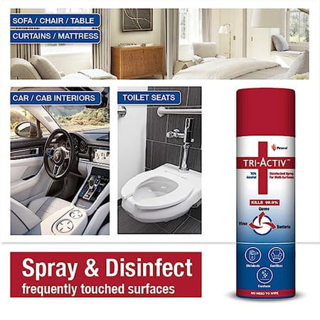 Tri-Activ 70% Alcohol Based Disinfectant / Sanitizer Spray (230 Ml) - Pack Of 3