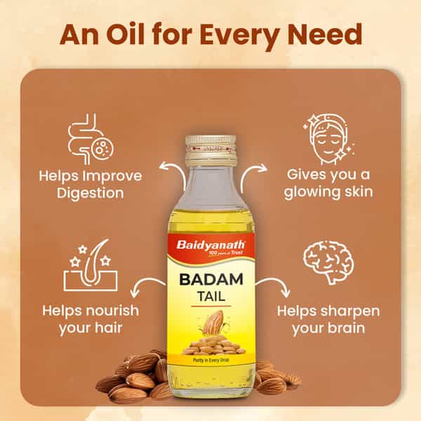 Baidyanath Ayurved Badam Tail 100Ml | Almond Oil For Skin & Hair