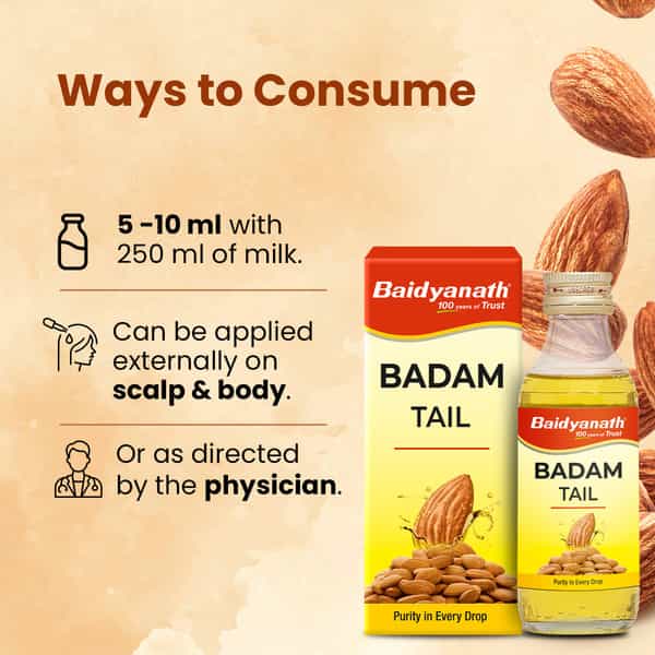 Baidyanath Ayurved Badam Tail 100Ml | Almond Oil For Skin & Hair