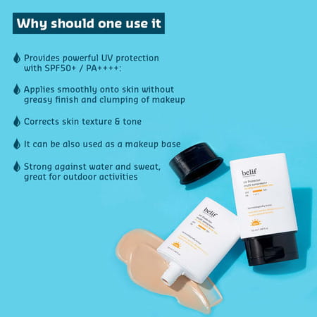 Belif Uv Protector Korean Vegan Tinted Mineral Face Sunscreen Spf 50+ Fortoneupwithmattefinish(50Ml)