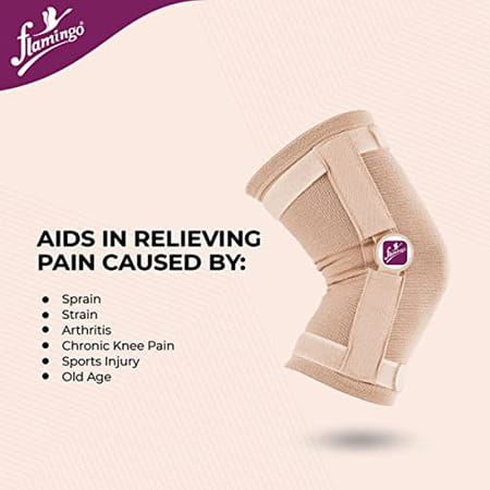 Flamingo Hinged Knee Cap Support Brace Sleeves Pair | Color-Beige | Size-Xl