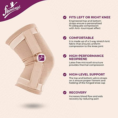 Flamingo Hinged Knee Cap Support Brace Sleeves Pair | Color-Beige | Size-Xl