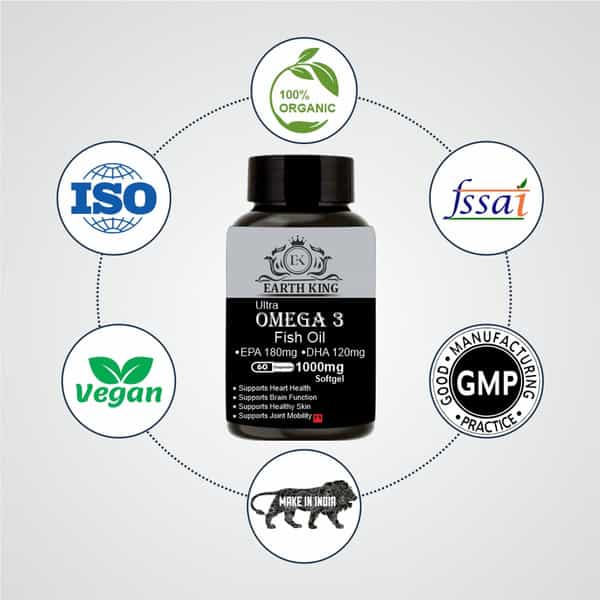 Earth King Ultra Omega 3 Fish Oil - 1000Mg (180 Mg Epa & 120 Mg Dha) - 60 Capsules