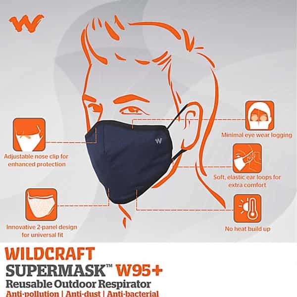 Wildcraft Supermask W95+ Reusable Outdoor Respirator Mask Anti-Bacterial Anti-Pollution M Blue