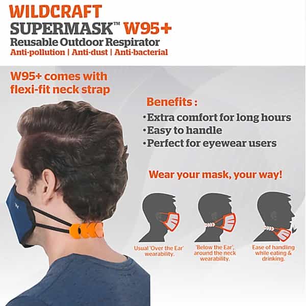 Wildcraft Supermask W95+ Reusable Outdoor Respirator Mask Anti-Bacterial Anti-Pollution M Blue