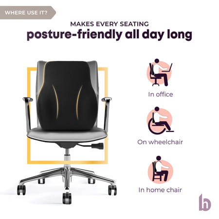 Betterhood Black Memory Foam Ergonomic Lumbar Support Backrest Cushion For Chair