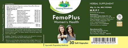 Grazing Meadows Femoplus 30 Capsules Ayurvedic Herbal Formulation For Women'S Health (Pack Of 5)
