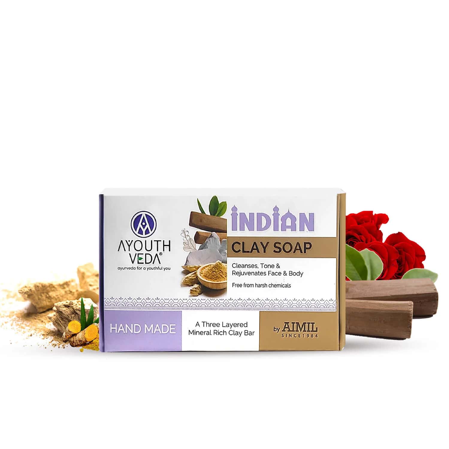 Ayouthveda Indian Clay Soap | Three-layered Mineral-rich Handmade Bar With Multani Mitti 100 Gm