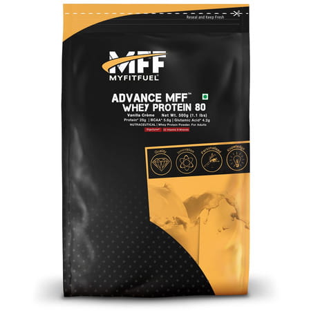 Myfitfuel Advance Mff Whey Protein 80, Whey Concentrate 80% + Digestive Enzymes|500G, Vanilla Creme