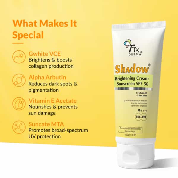 Fixderma Shadow Brightening Cream Sunscreen Spf 50 Pa+++ Uva/Uvb Reduce Tan & Brightens Skin 50 Gm