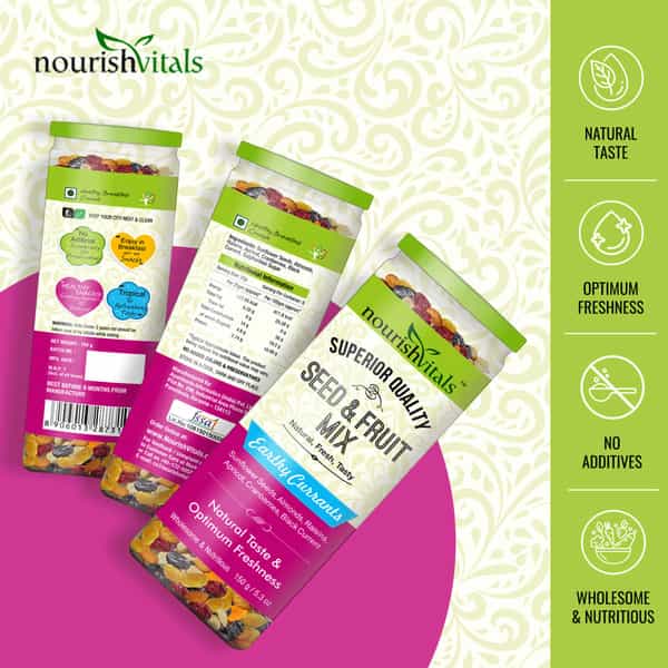 Nourishvitals Seed & Fruit Mix - Earthy Currants - Breakfast / Snacks Trail Mix 150 Gm
