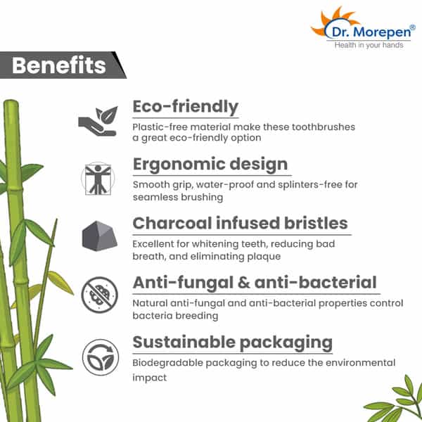 Dr. Morepen Organic Bamboo Toothbrush For Adults Pack Of 6'S