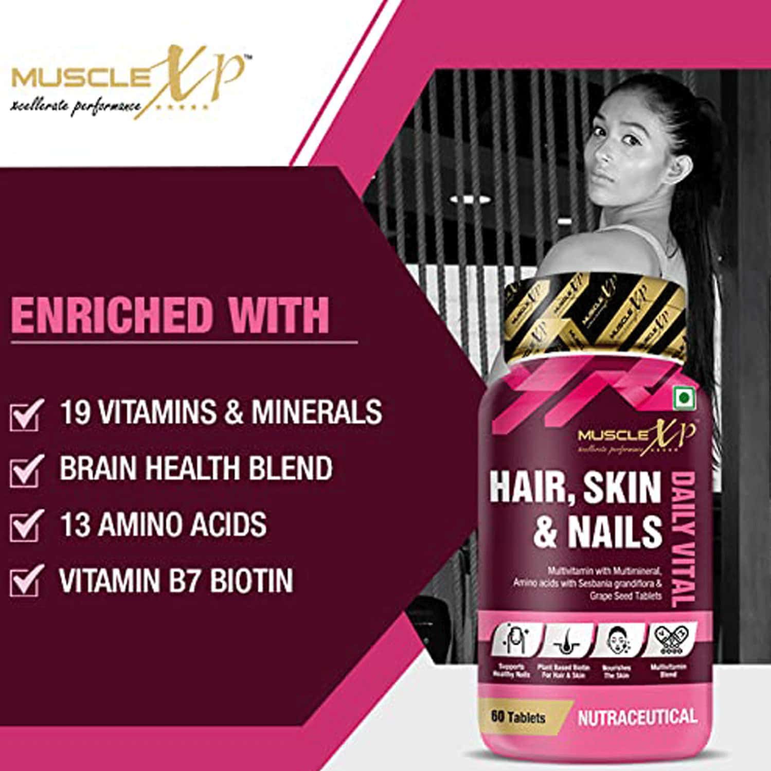 Buy MUSCLEXP MULTIVITAMIN HAIR SKIN AND NAILS BIOTIN & AMINO ACIDS 60