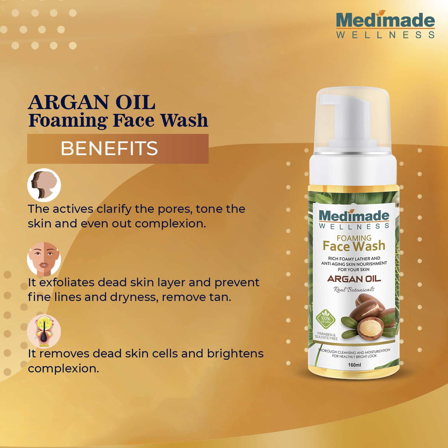 Buy MEDIMADE MOROCCAN ARGAN OIL FOAMING FACE WASH 160 ML Online & Get