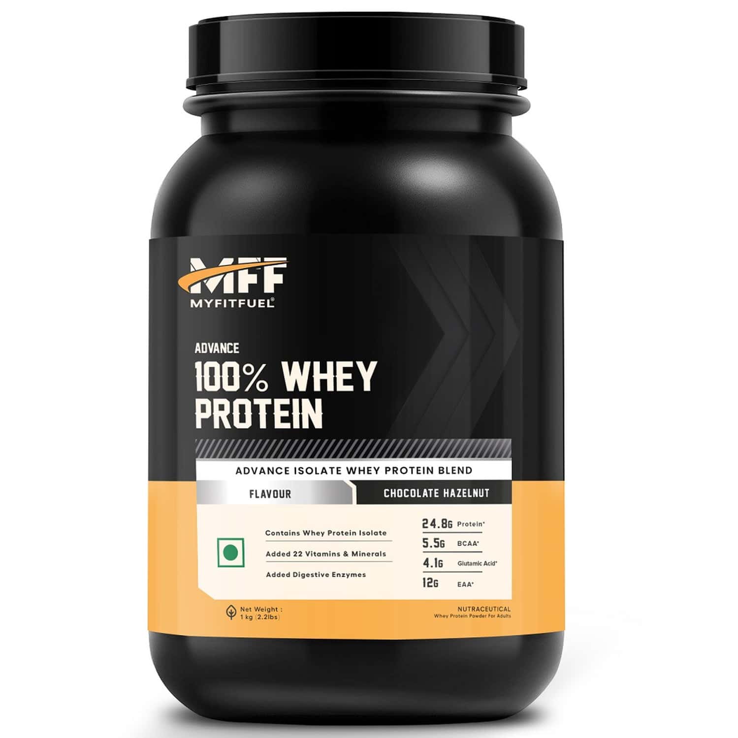 Myfitfuel Advance Mff 100% Whey Protein Powder + Digestive Enzymes, Vitam (1 Kg, Chocolate Hazelnut)
