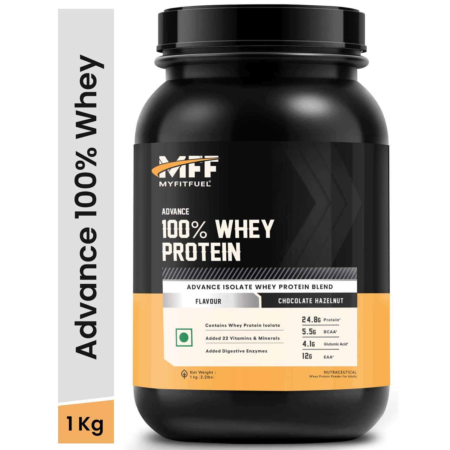 Myfitfuel Advance Mff 100% Whey Protein Powder + Digestive Enzymes, Vitam (1 Kg, Chocolate Hazelnut)