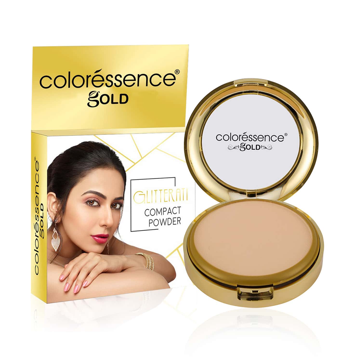 Buy COLORESSENCE GLITTERATI COMPACT POWDER GOLD RANGE OIL FREE MATTE FINISH, SAND BEIGE 10GM