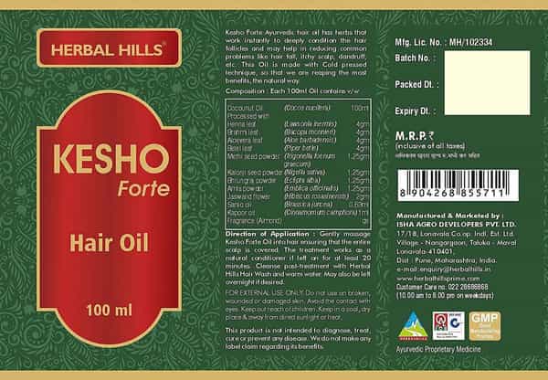 Herbal Hills Kesho Forte Ayurvedic Hair Oil 100 Ml Hair Care Natural Hair Growth (Pack Of 4)