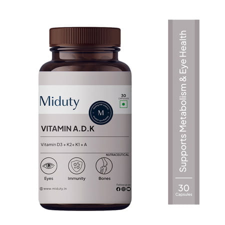 Miduty Vitamin Adk - A D3 K2 - Eyes | Immunity | Weak Bones | Arthritis - Fat Soluble - 30 Capsules