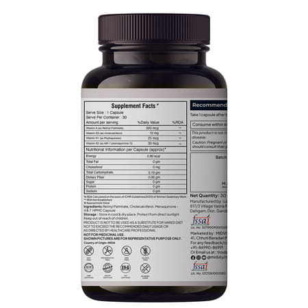 Miduty Vitamin Adk - A D3 K2 - Eyes | Immunity | Weak Bones | Arthritis - Fat Soluble - 30 Capsules