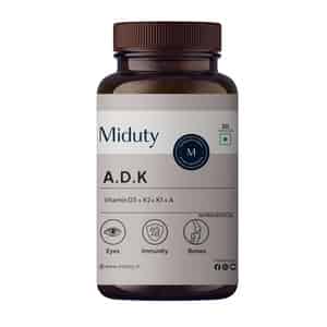 Miduty Vitamin Adk - A D3 K2 - Eyes | Immunity | Weak Bones | Arthritis - Fat Soluble - 30 Capsules