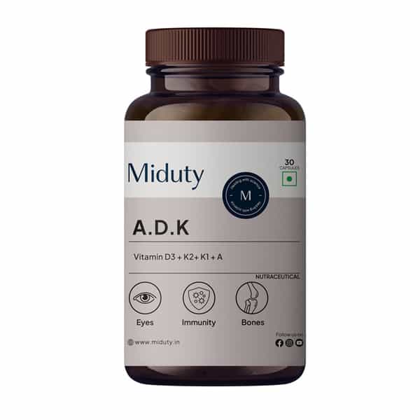 Miduty Vitamin Adk - A D3 K2 - Eyes | Immunity | Weak Bones | Arthritis - Fat Soluble - 30 Capsules