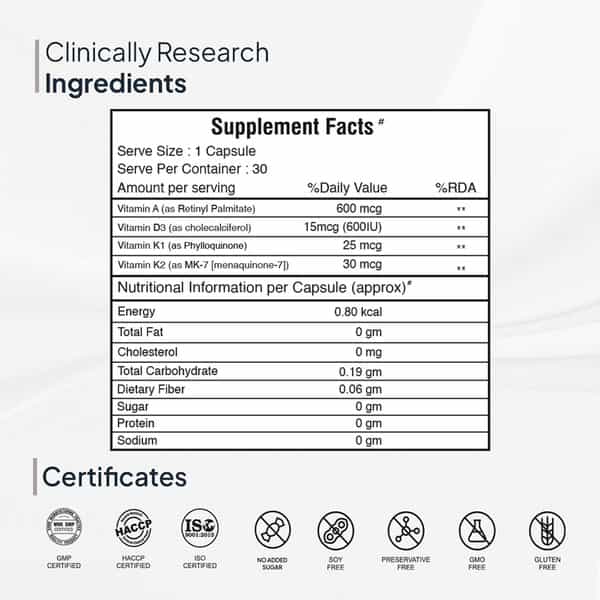 Miduty Vitamin Adk - A D3 K2 - Eyes | Immunity | Weak Bones | Arthritis - Fat Soluble - 30 Capsules
