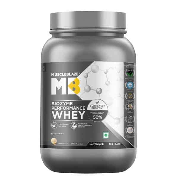 Muscleblaze Biozyme Performance Whey Protein Powder | French Vanilla Crme (1Kg) | 25G Protein