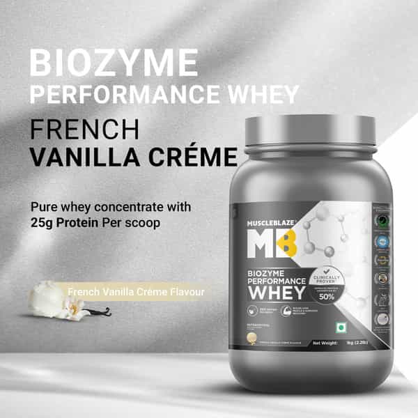 Muscleblaze Biozyme Performance Whey Protein Powder | French Vanilla Crme (1Kg) | 25G Protein