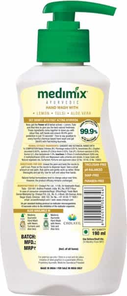 Medimix Ayurvedic Nature Fresh Hand Wash With Lemon Tulsi Aloe Vera Bottle - 190 Ml