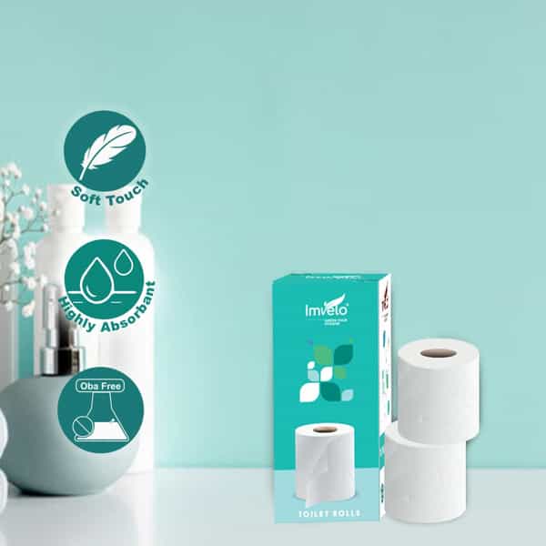 Imvelo 2Ply Embossed Toilet Paper Roll|Pack Of 4 - 2 Rolls Each Pack|180 Pulls Each Roll|1440 Pulls
