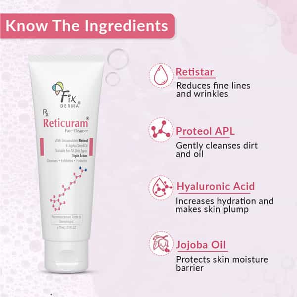 Fixderma 0.5% Retinol Reticuram Face Cleanser With Jojoba Oil For All Skin Types - 75Ml