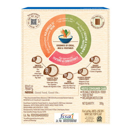 Nestle Cerelac Rice Vegetables Baby Cereal | No Refined Sugar | Stage 2 | 8 - 24 Months | 300 G