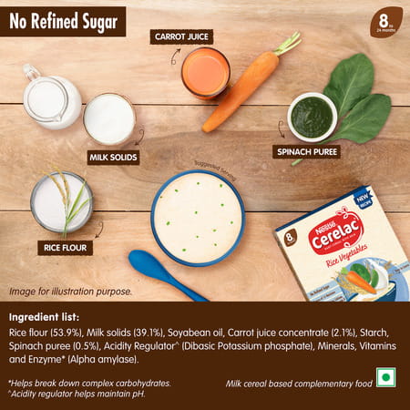 Nestle Cerelac Rice Vegetables Baby Cereal | No Refined Sugar | Stage 2 | 8 - 24 Months | 300 G