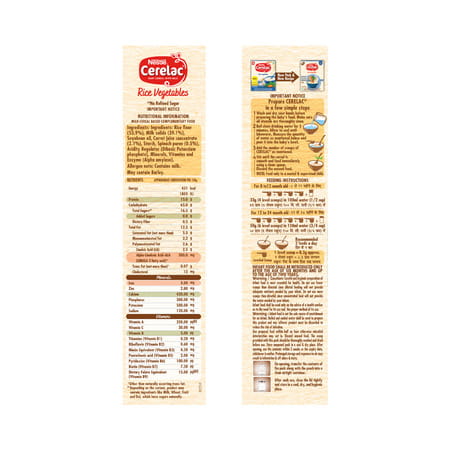 Nestle Cerelac Rice Vegetables Baby Cereal | No Refined Sugar | Stage 2 | 8 - 24 Months | 300 G