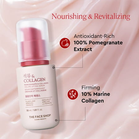 The Face Shop Pomegranate & 10% Collagen Serum Best Anti Aging Korean Serum | Hyaluronic Acid - 30ml