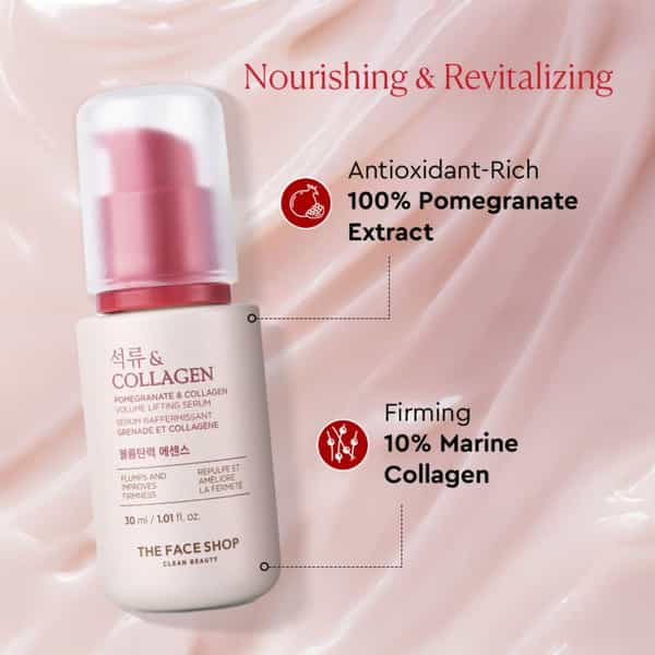 The Face Shop Pomegranate & 10% Collagen Serum Best Anti Aging Korean Serum | Hyaluronic Acid - 30Ml