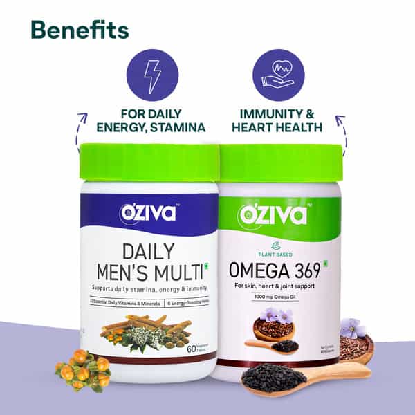 Oziva Men Wellness Combo: Daily Mens Multi Tablets (60 No) & Omega 369 Capsules (60 No)