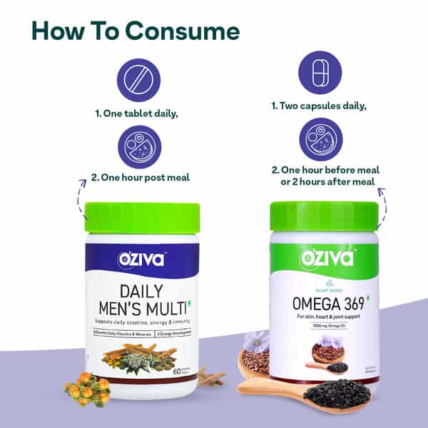 Oziva Men Wellness Combo: Daily Mens Multi Tablets (60 No) & Omega 369 Capsules (60 No)
