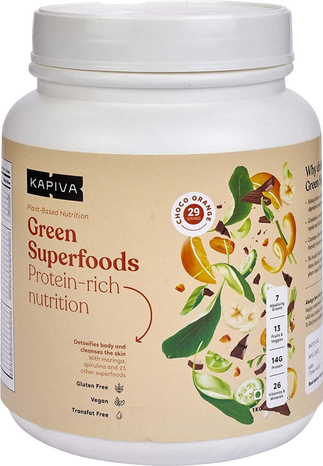 Kapiva Ayurveda Protein Superfood With Greens - Choco Orange 1000 Gm