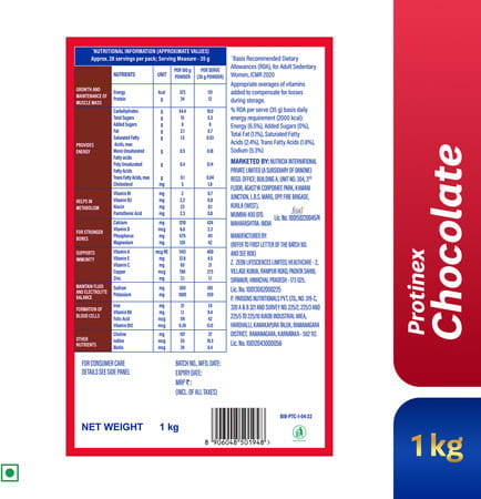 Protinex Health And Nutritional Powder For Adults Rich Chocolate Flavor Sugar Free Refill Of 1kg