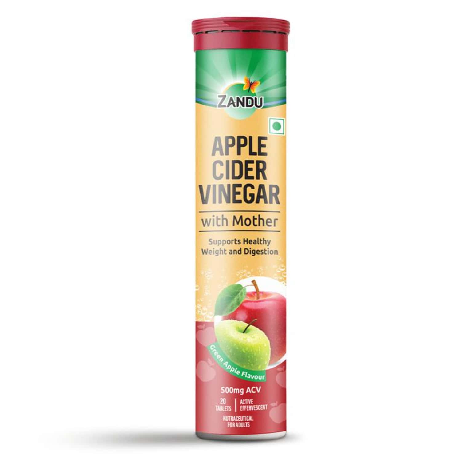 Zandu Apple Cider Vinegar Effervescent Tablets For Weight & Digestion Green Apple Flavour 20 Nos