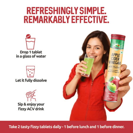 Zandu Apple Cider Vinegar Effervescent Tablets For Weight & Digestion Green Apple Flavour 20 Nos