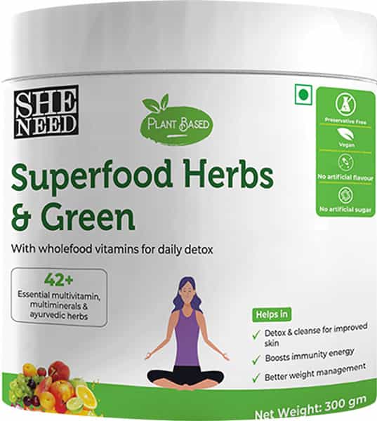 Sheneed Superfood Greens & Herbs With 42+ Vitamins & Minerals-Better Digestion & Detox - 300Gm