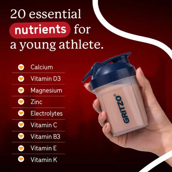Gritzo Supermilk Athlete Iron Man (7-12Y Boy & Girl) | 14G Protein Powder (Double Chocolate | 400G)