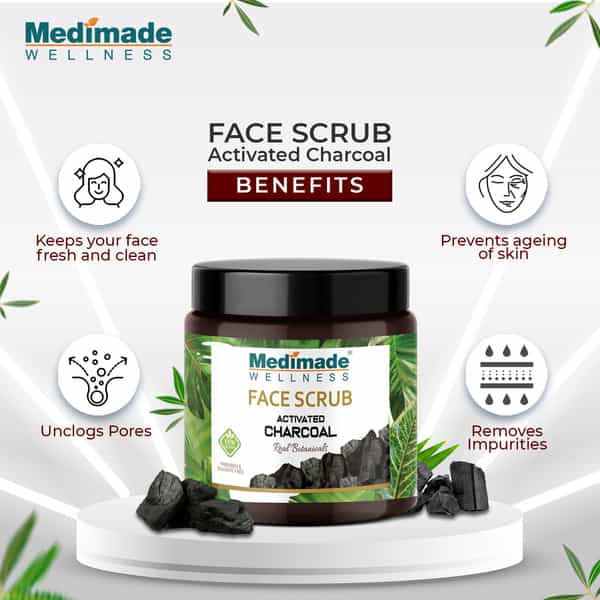 Medimade Activated Charcoal Face Scrub - 100 Gm X 2 ( Pack Of 2 )