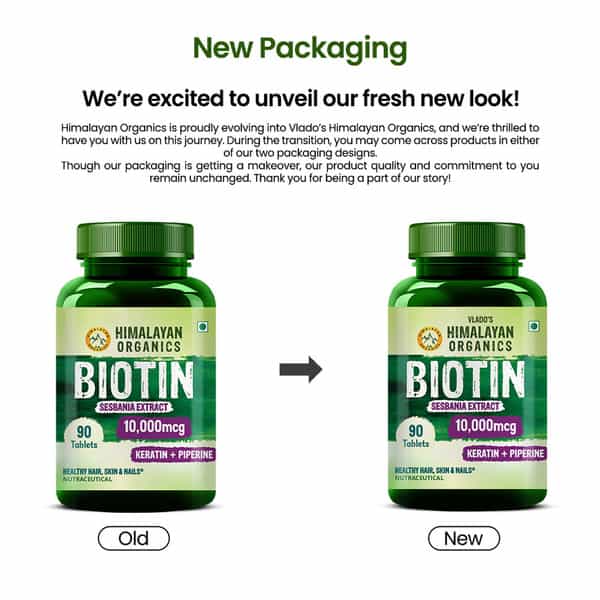 Vlado's Himalayan Organics Biotin 10 | 000Mcg With Keratin + Piperine Supplement - 90 Veg Tablets