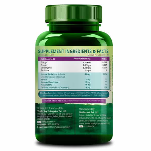 Vlado's Himalayan Organics Biotin 10 | 000Mcg With Keratin + Piperine Supplement - 90 Veg Tablets